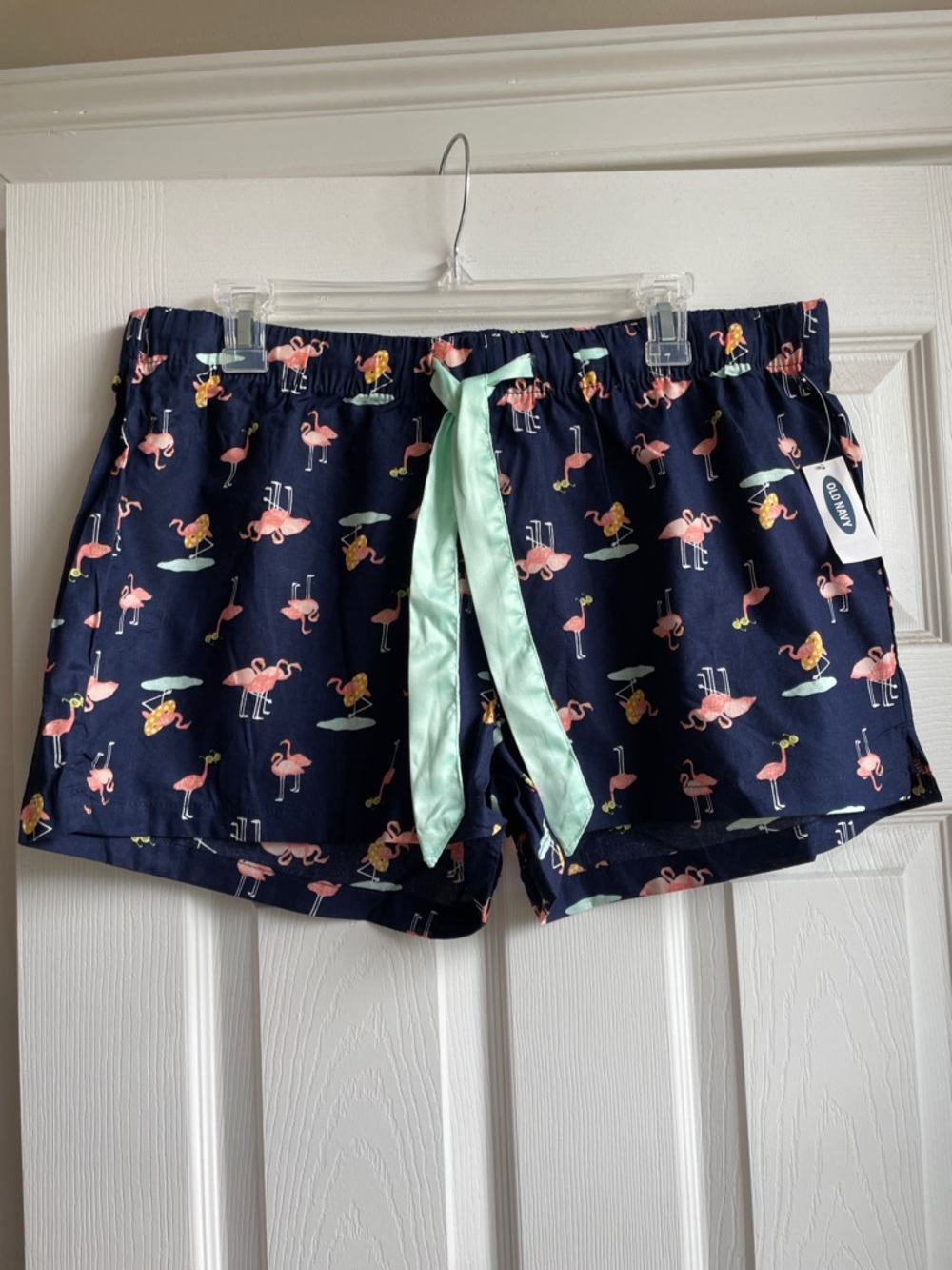 NWT Old Navy Navy Shorts with Pink Flamingo and Mint LDrawstring